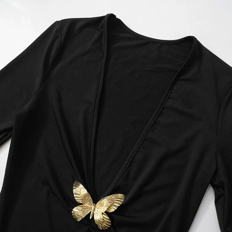 Jadalyn Butterfly Splice V-Neck Dress