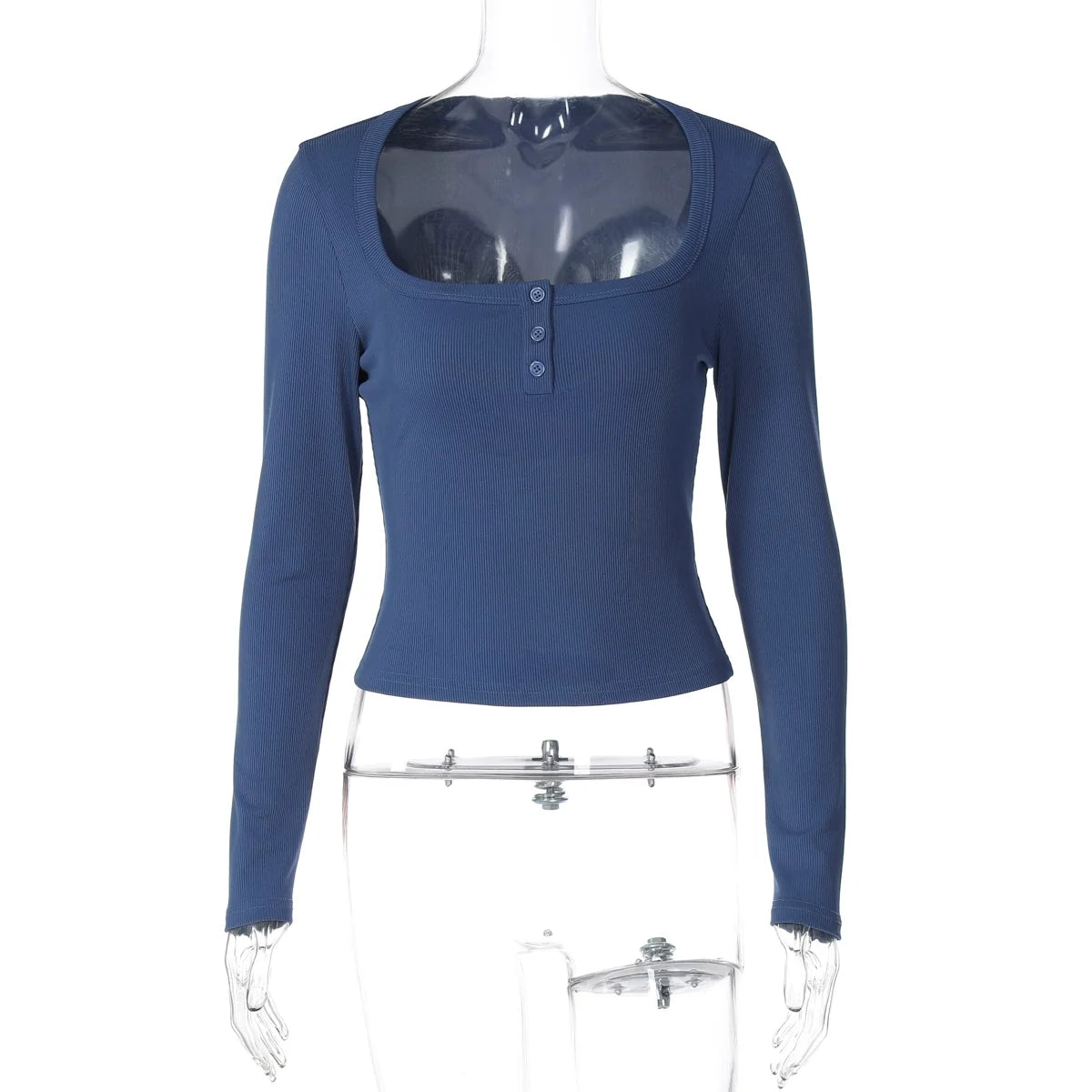Aditri Ribbed Button U-Neck Top