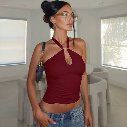 Kalynn Halter Buckle Crop Top