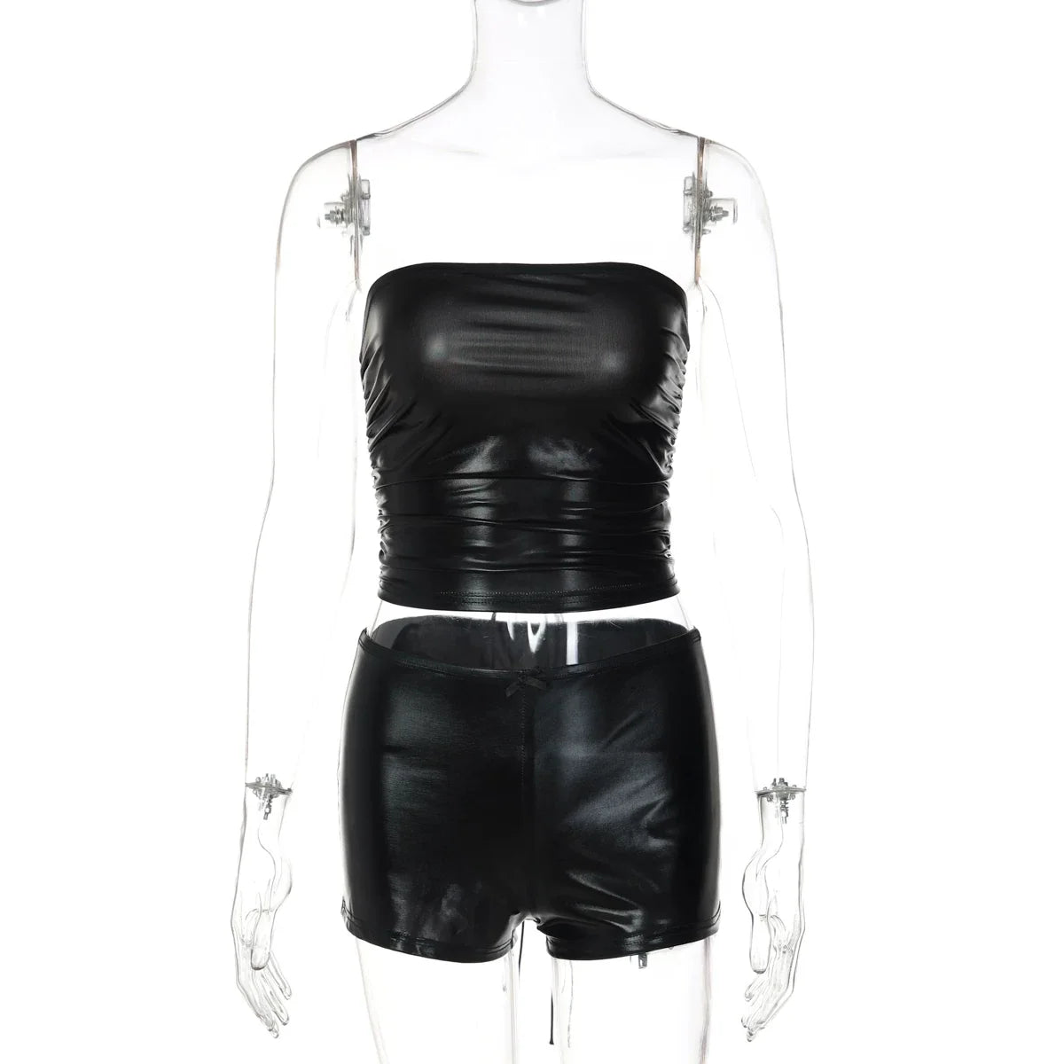 Lace-Up PU Leather Short Set