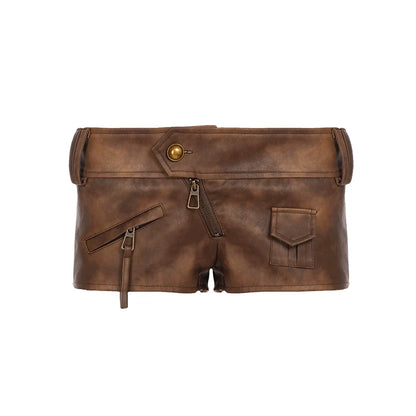 Ainslie Brown Faux Leather Biker Shorts