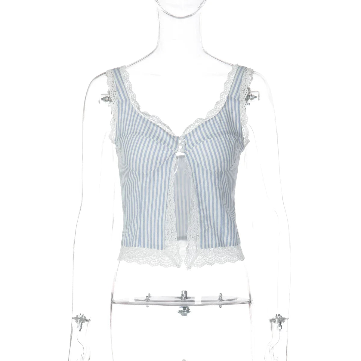Lace Trim Striped Button Camisole