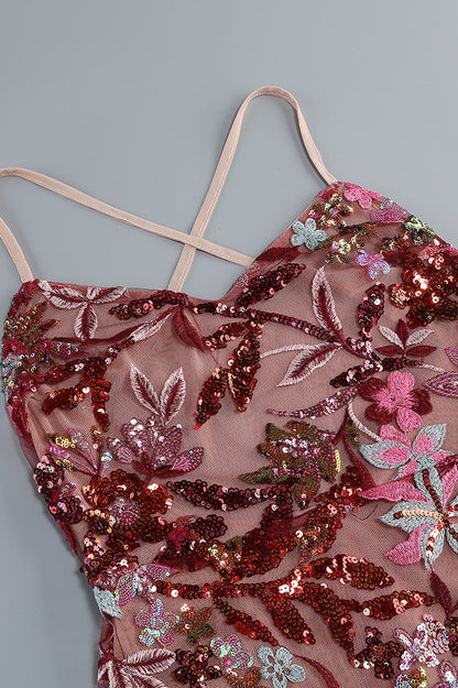 Tovitk Pink Strapless Mesh Sequin Mini Dress