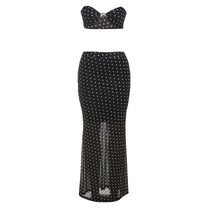 Rayyan Dot Mesh Skirt Set