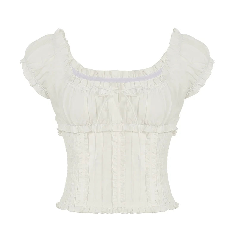 Marianna Puff Sleeve Smocked Crop Top