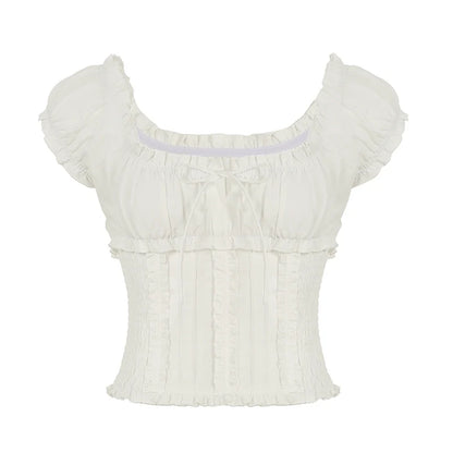 Marianna Puff Sleeve Smocked Crop Top