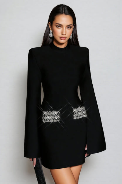Selene Black Bandage Diamond Mini Dress