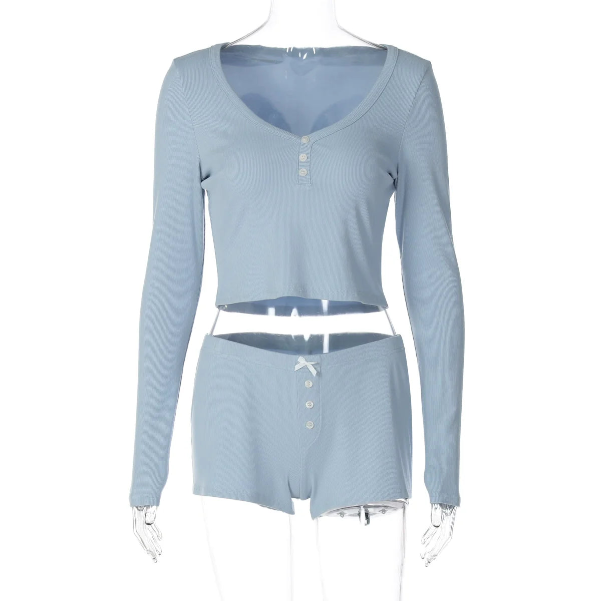 Heather Ribbed V-Neck Lounge Set