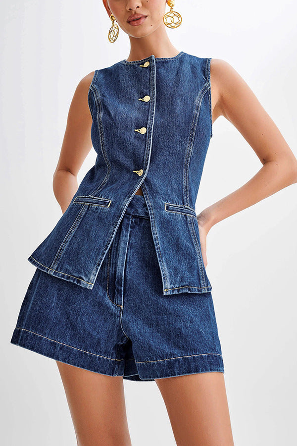 Abel Denim High Waist Relaxed Fit Shorts