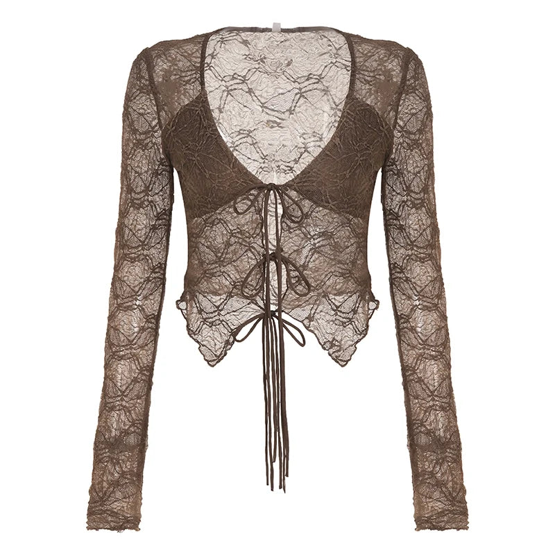 Xaria Sheer Lace-Up Cardigan