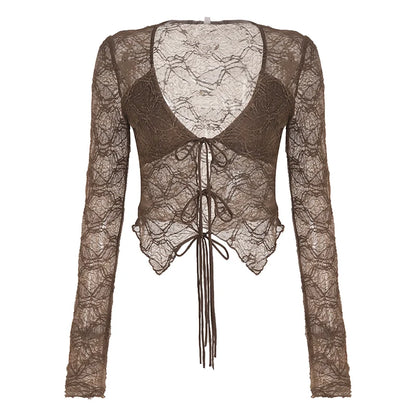 Xaria Sheer Lace-Up Cardigan