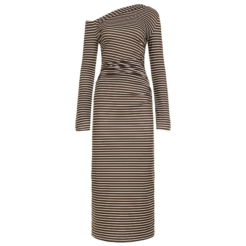 Bracha Striped Ruched One-Shoulder Dress