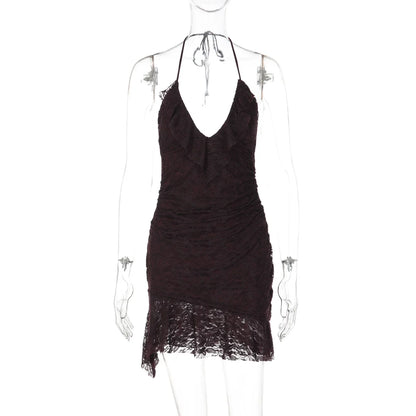 Lace Patchwork Backless Mini Dress