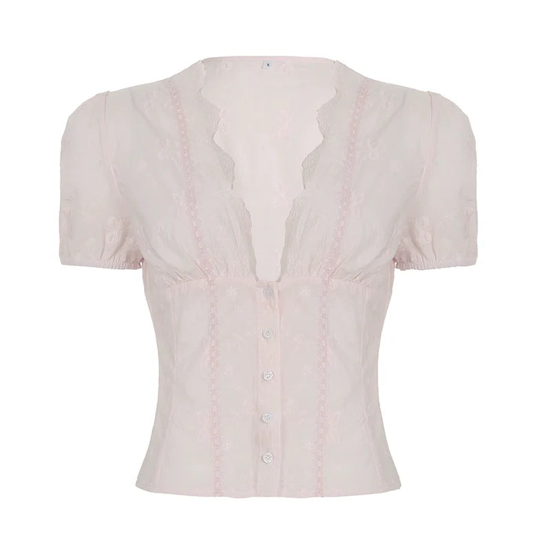 Ellarae Lace Puff Sleeve Crop Top
