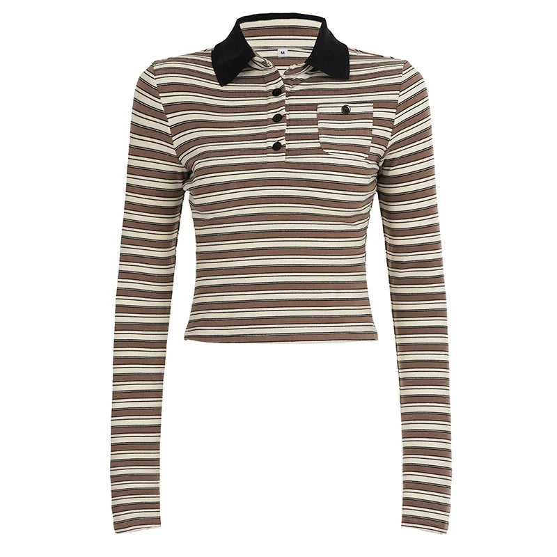 Germani Striped Long Sleeve Polo Top
