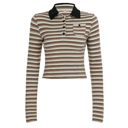Germani Striped Long Sleeve Polo Top