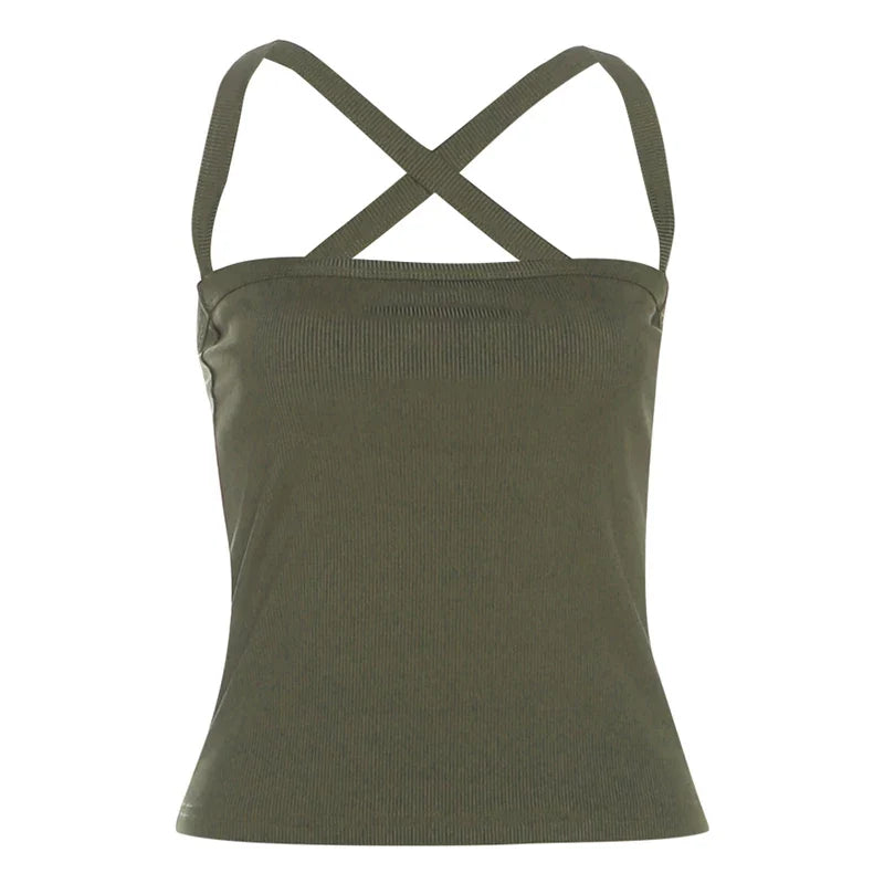 Ribbed Cross-Strap Backless Crop Top
