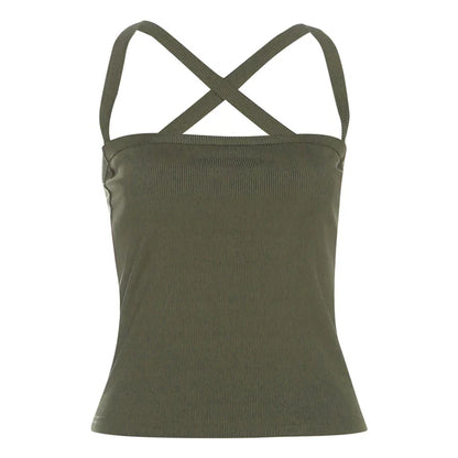 Ribbed Cross-Strap Backless Crop Top