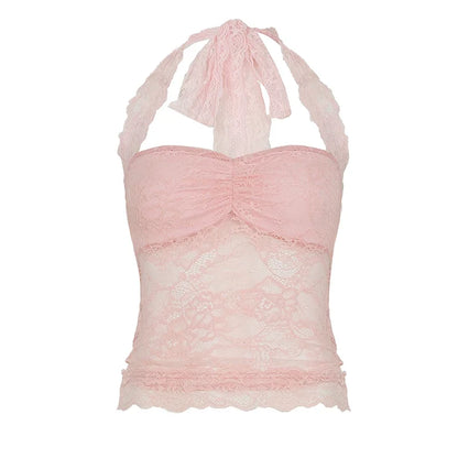 Lace Trim Halter Camisole Top