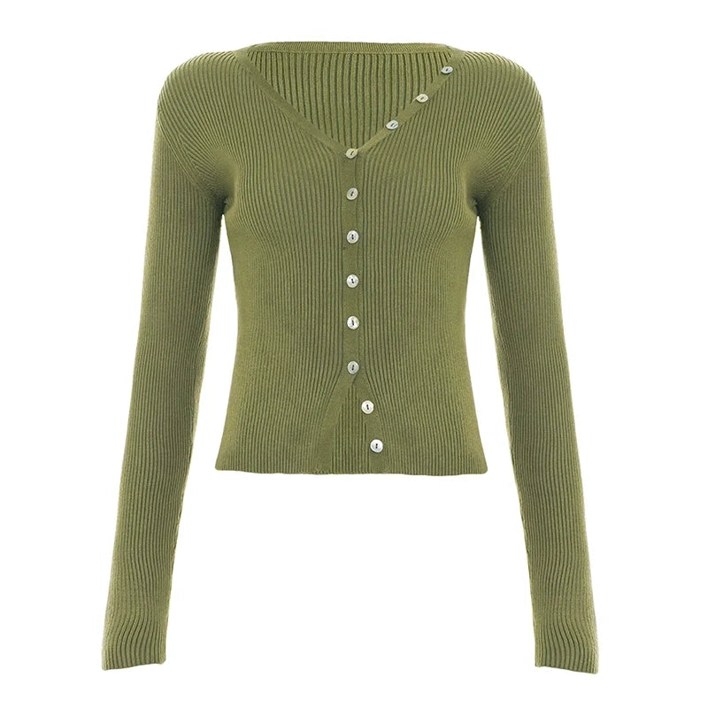 Karaline Ribbed Knit V-Neck Top