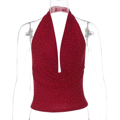 Avelynn Rhinestone Halter Crop Top
