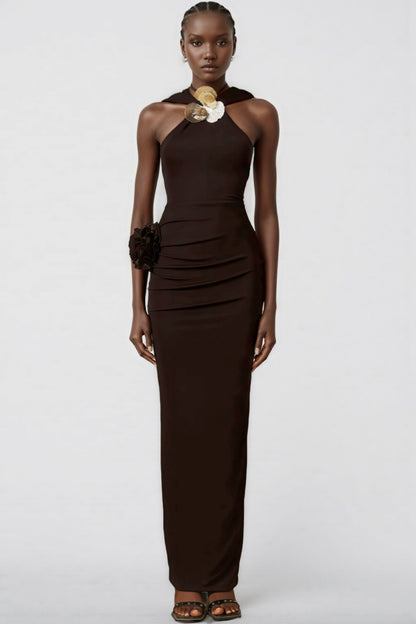 Jaylee Metal 3D Flower Hooded Midi Dress