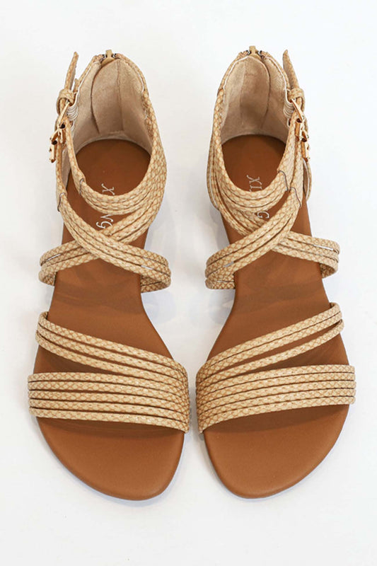 Peep Toe Ankle Strap Zipper Buckle Sandals