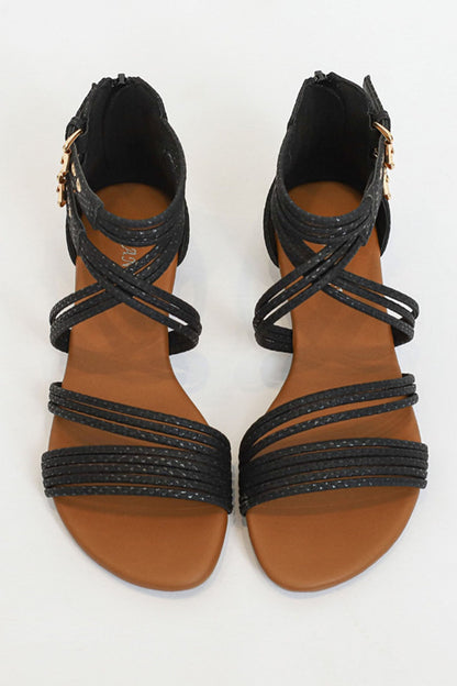 Peep Toe Ankle Strap Zipper Buckle Sandals