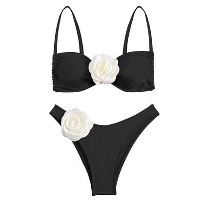 3D Floral Halter Bikini Set