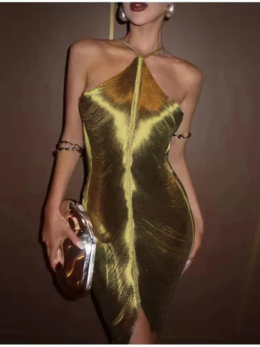 Sexy Backless Hanging Neck Tassel Mini Chic Slim Party Party Dress