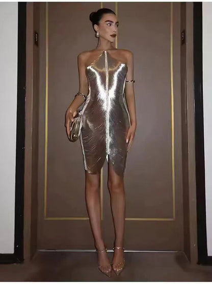 Sexy Backless Hanging Neck Tassel Mini Chic Slim Party Party Dress
