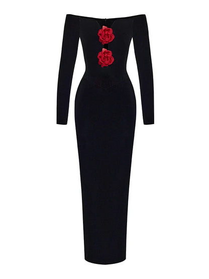 Sexy Off Shoulder V Neck Hollow Out Flower Dress Women Party Dress