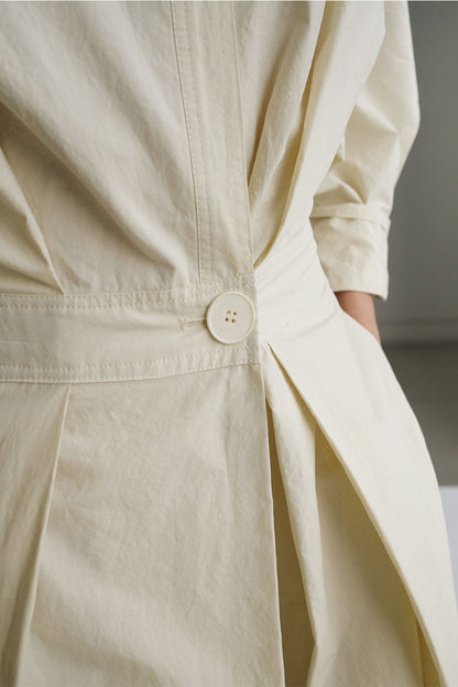 Cotton Long Sleeve A-Line Shirt Midi Dress