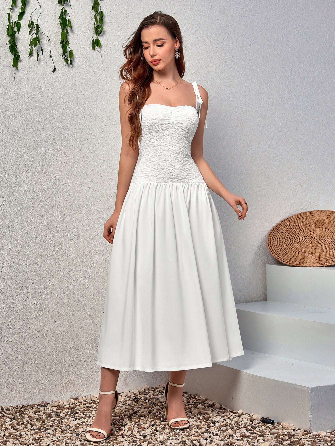 Tie Shoulder Backless Flared Hem Cami Dress