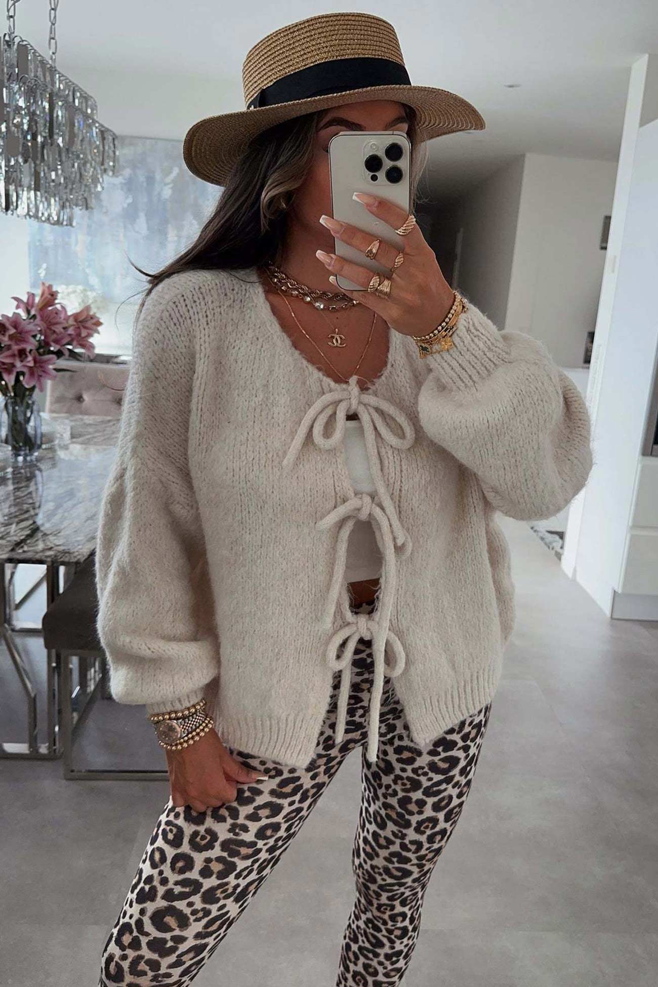 Tie-up Lantern Sleeve Cardigan