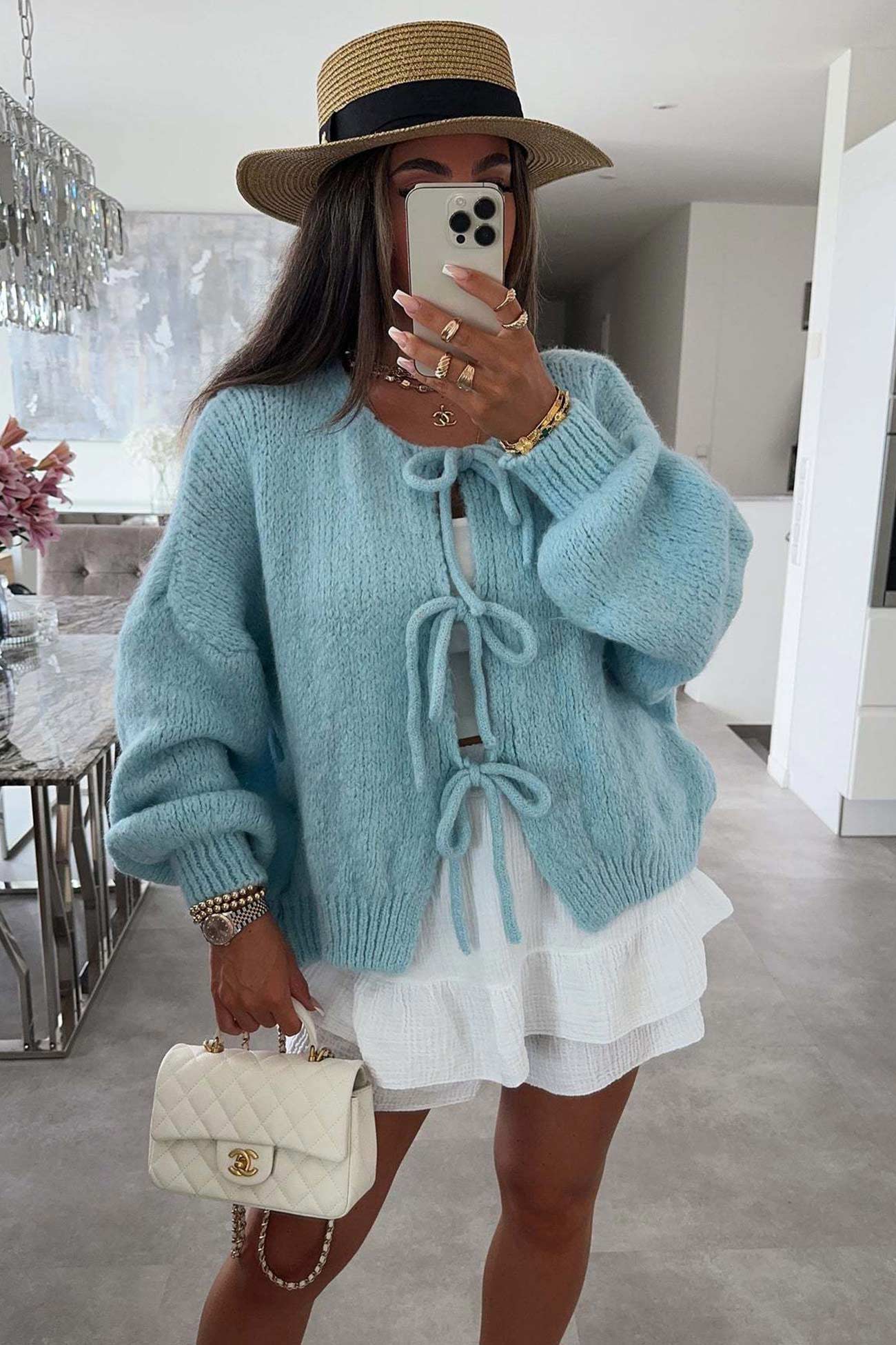 Tie-up Lantern Sleeve Cardigan