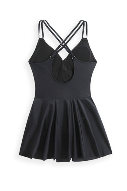 Twist Front Crossover Skirted One-Piece Swimsuit