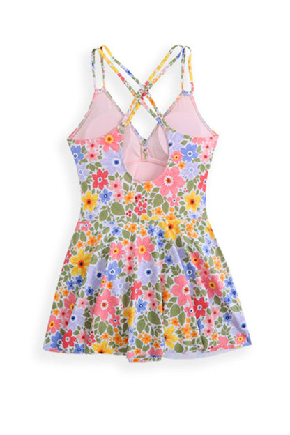 Twist Front Crossover Skirted One-Piece Swimsuit
