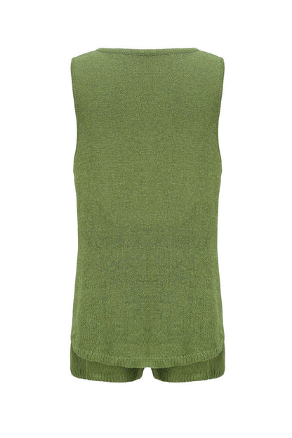 V Neck Knit Tank Top Shorts Suits