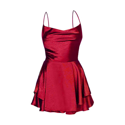 Elegant Sexy Backless Ruffled Halter Red Skirt Summer Evening Party Party Dress