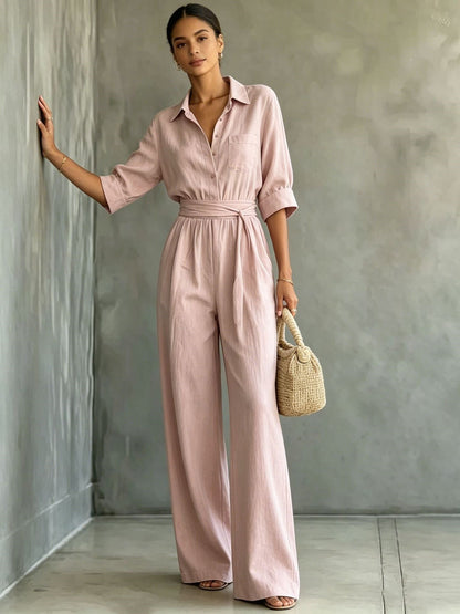 Macaron Solid Color Tie-waist Belt Pocket Two-piece Set