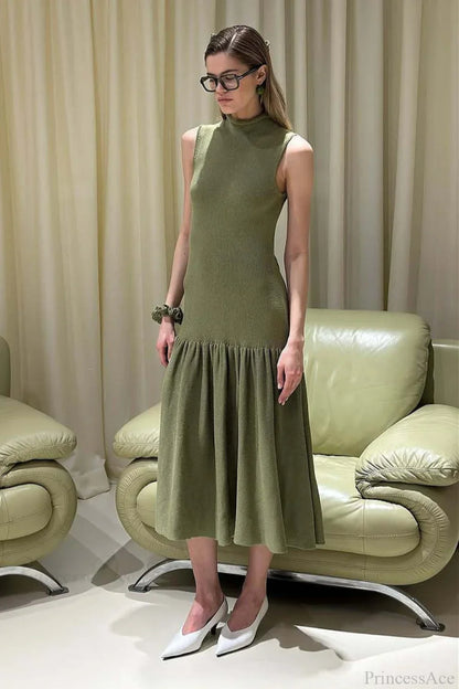 A Line Knit Fitted Maxi Dress