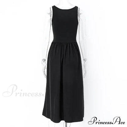 A Line Sleeveless O Neck Summer Casual Party Beach Club Midi Dress
