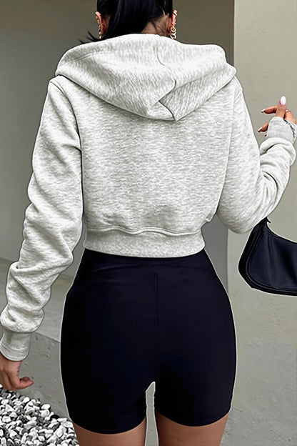 Solid Long Sleeve Zip Cropped Hoodie