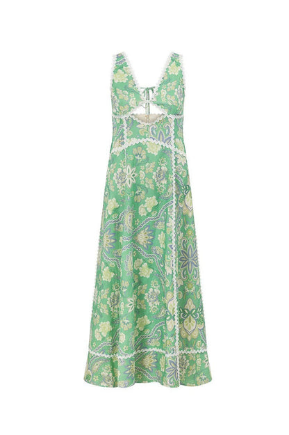 Fresh Floral Lace Spliced Long Boho Dress