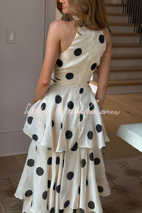 Gift To You Polka Dot Print High Neck Sleeveless Top