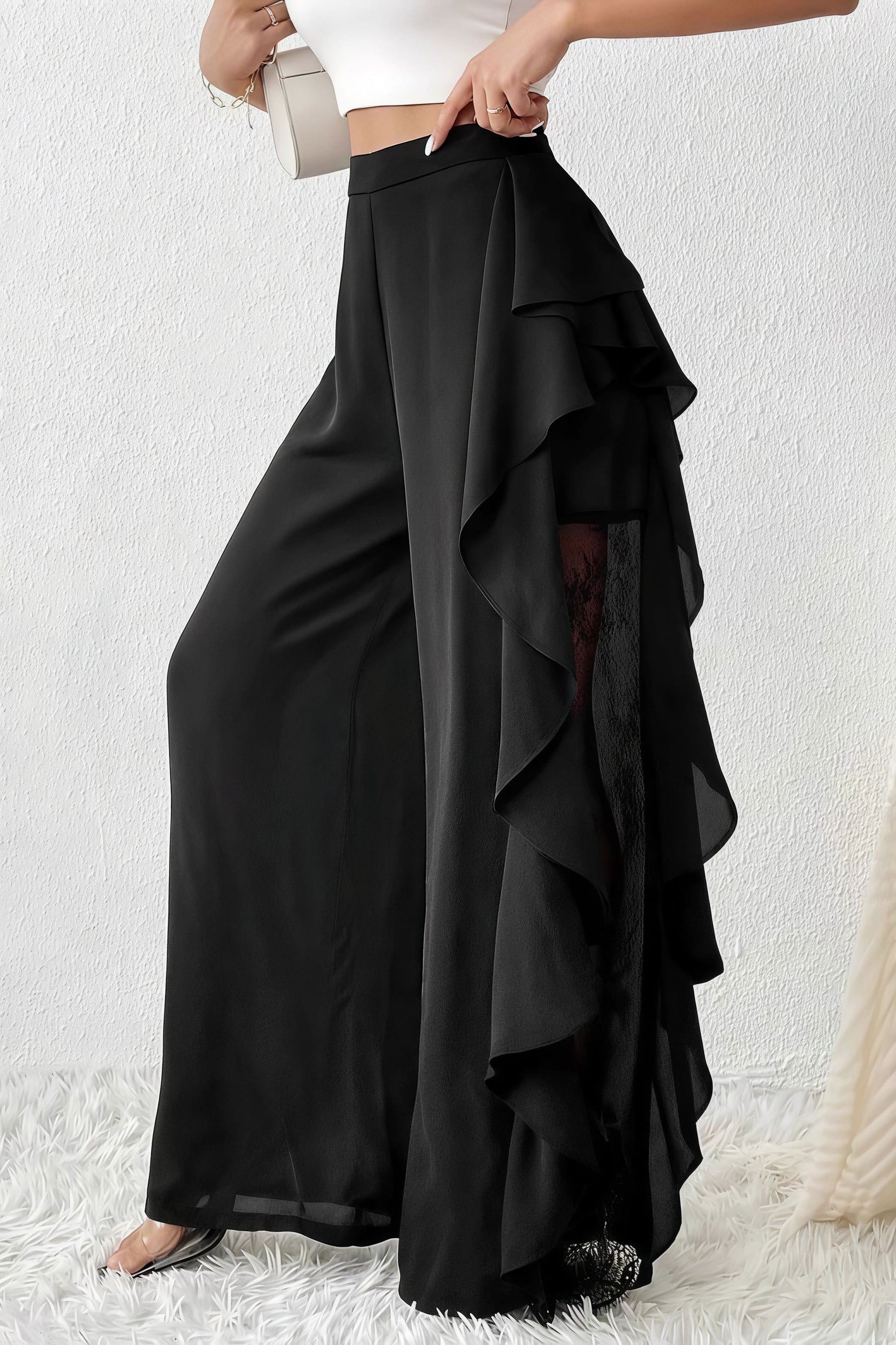 Irregular Split Lace Wide Leg Pants