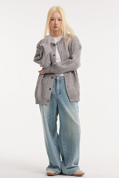 Relaxed Fit Cable Cardigan