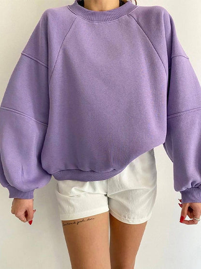 Solid Crew Neck Splice Sweatshirt