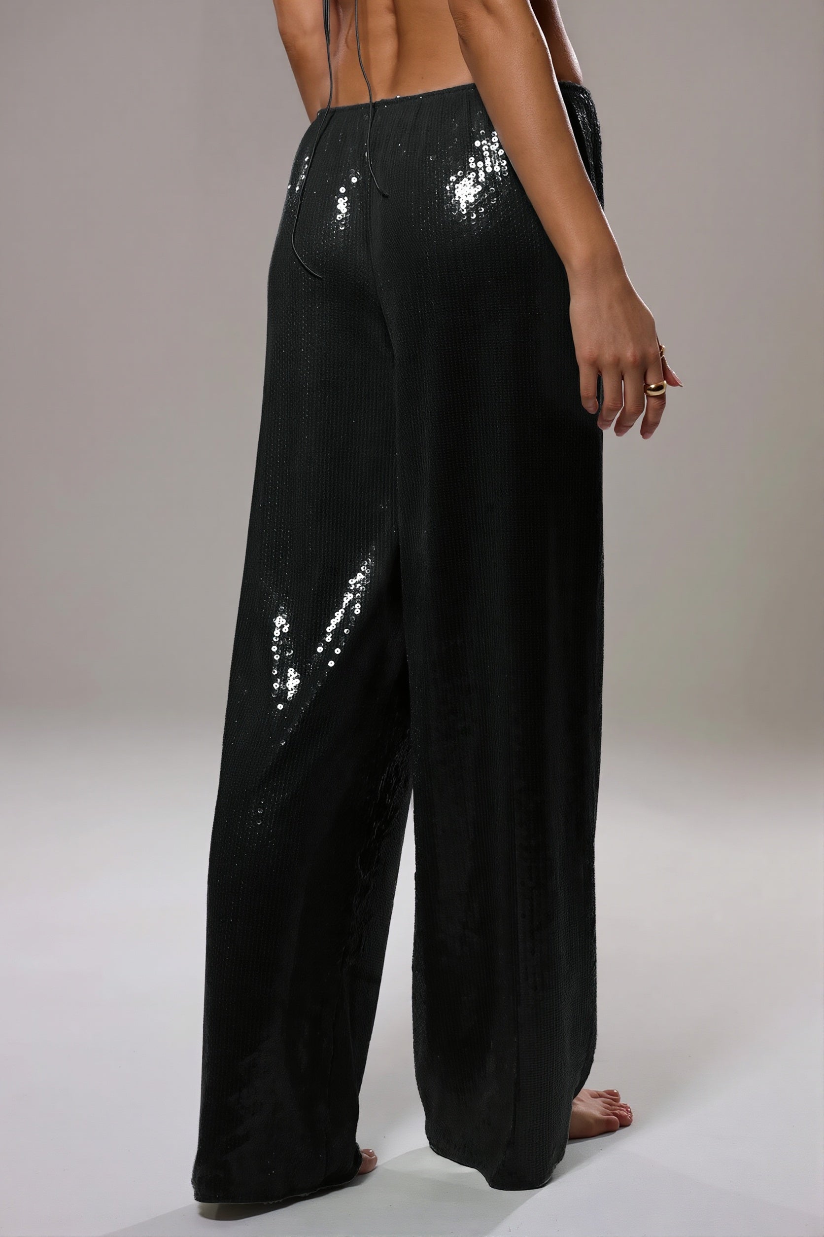 Sequined Wide Leg Casual Pants